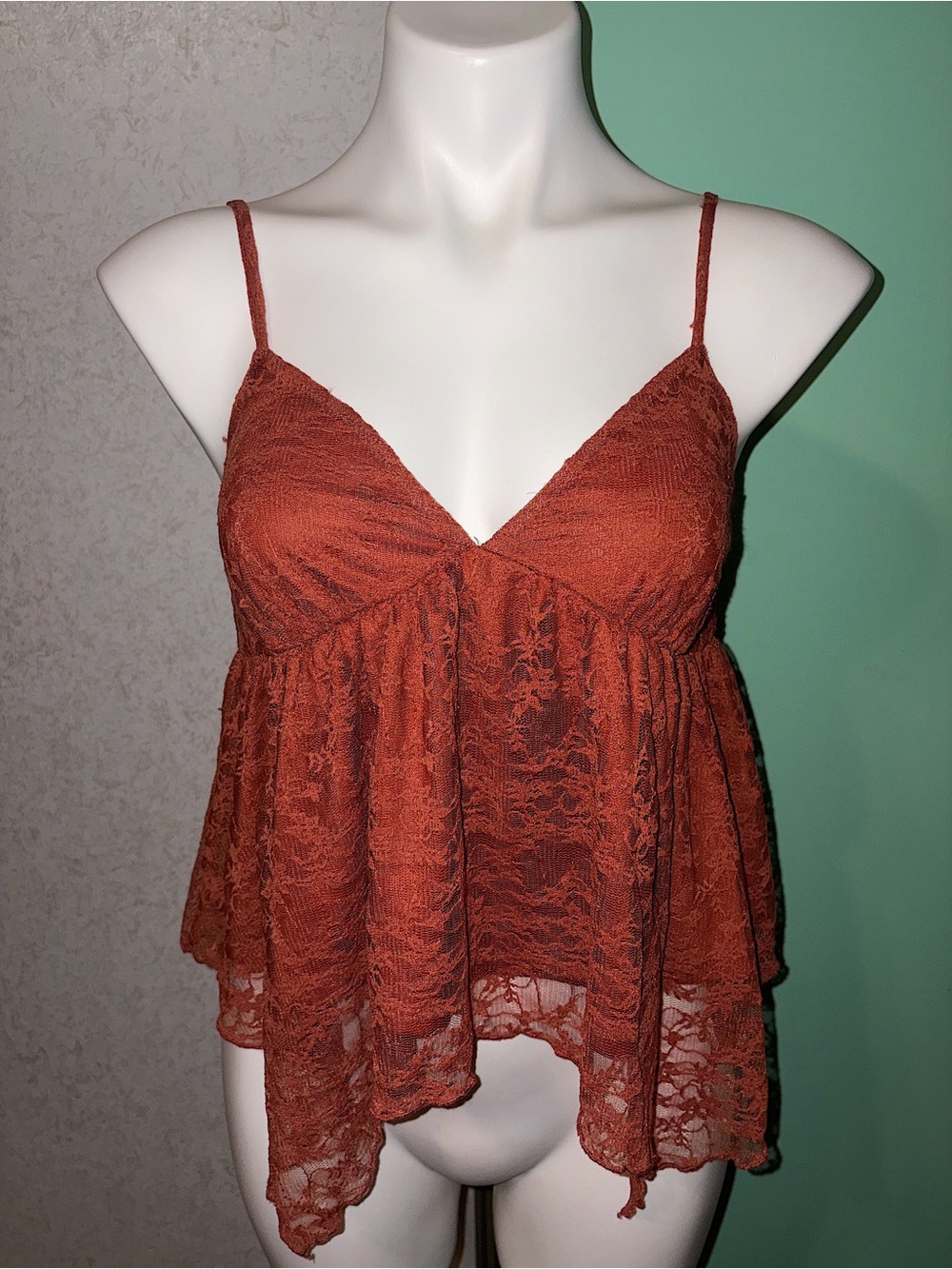 Rust Lace Baby Doll Tank Top